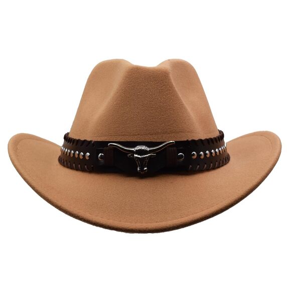 1114 Unisex Western Cowboy Hat Fur Felt Cowgirl Hats Wide Brim With Belt main image 6